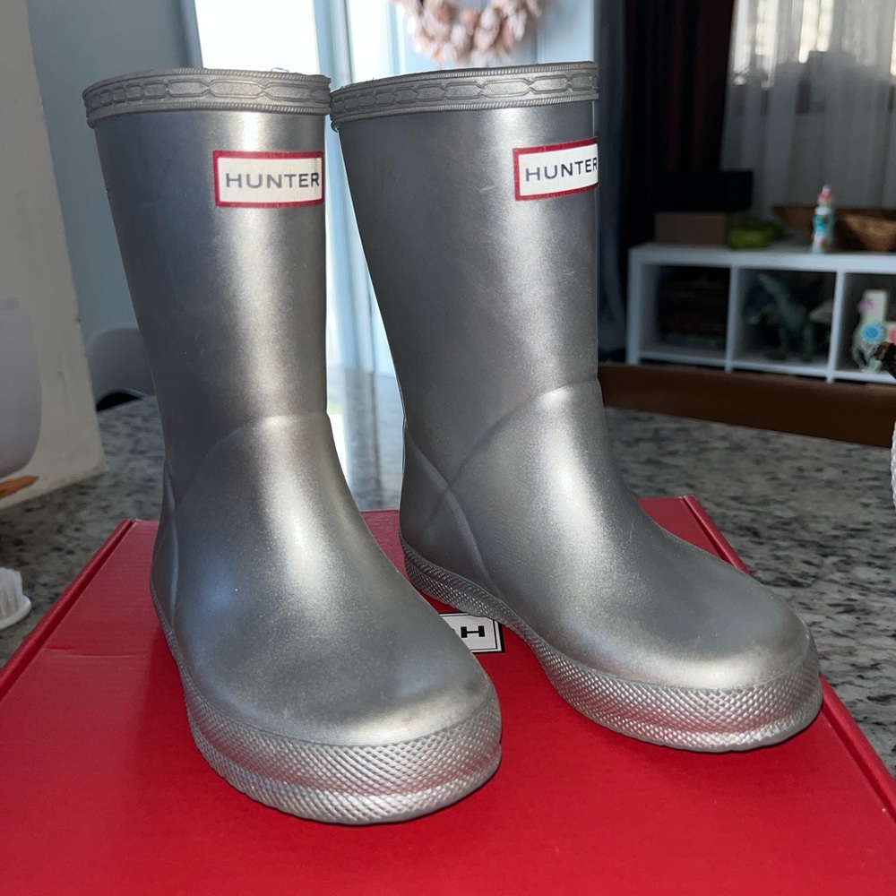Hunter Kids Metallic Silver Rain Boots